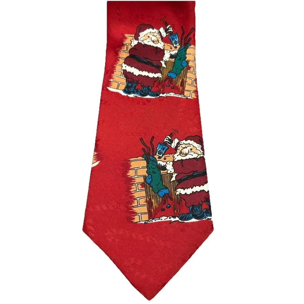 Vintage Hallmark Yule Tie Greetings Grumpy Santa‎ Coal Stocking Christmas Tie